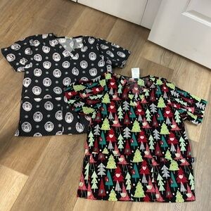 Tafford Christmas scrub tops (2) size medium